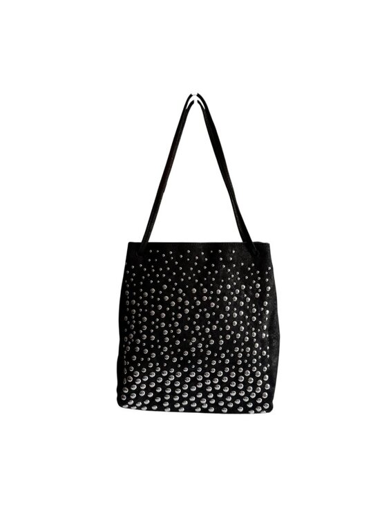 Zara Handbags - Zara Black Shoulder Bag Studded Design 10"x12"x3" Faux Suede Tote Purse Studs